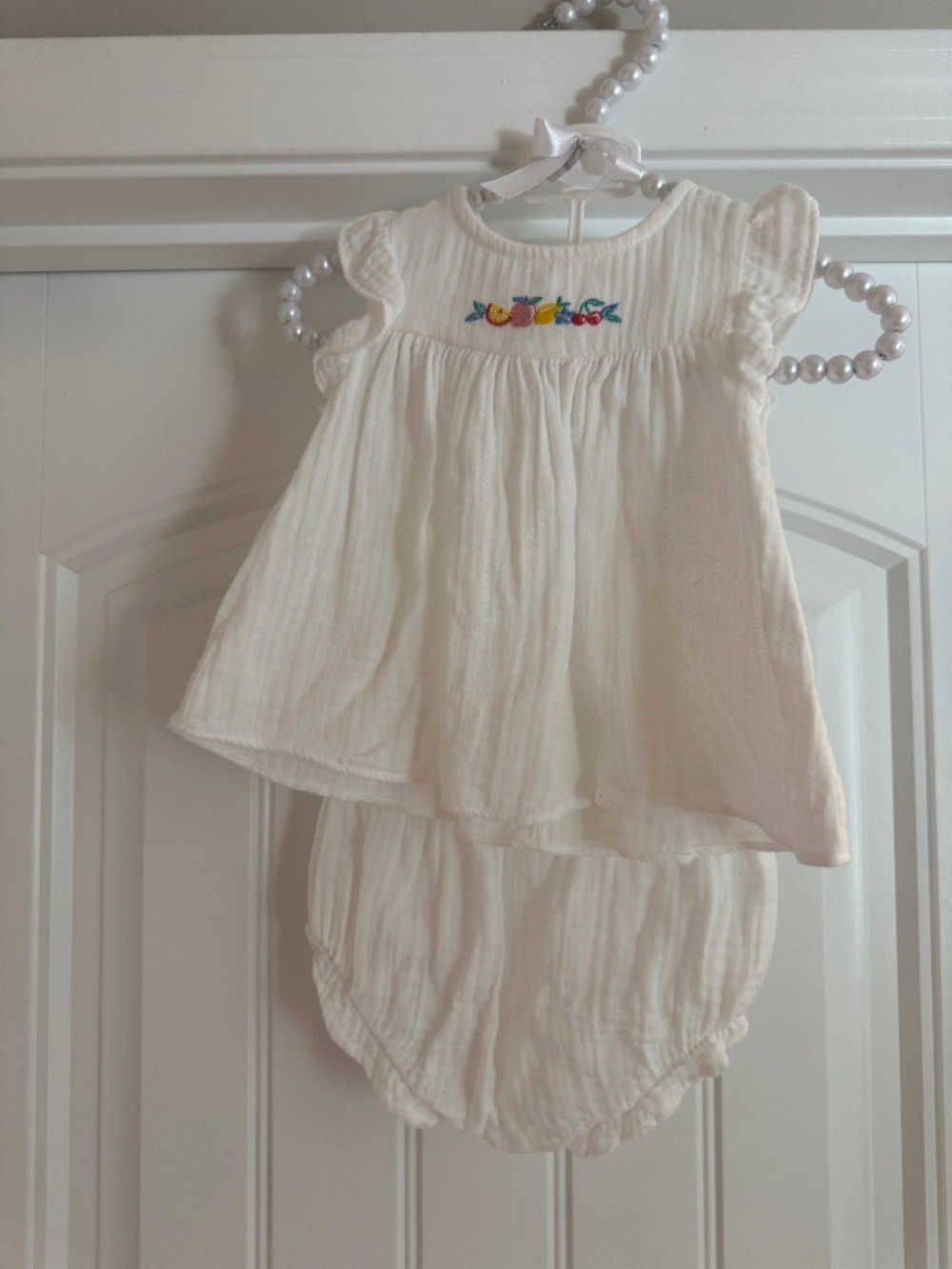 White 6 Month Fruity Top & Bloomer Set